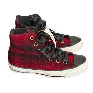 Converse Woolrich Unisex Red Black Plaid All Star Sneakers M 3 W 5 High Top Wool